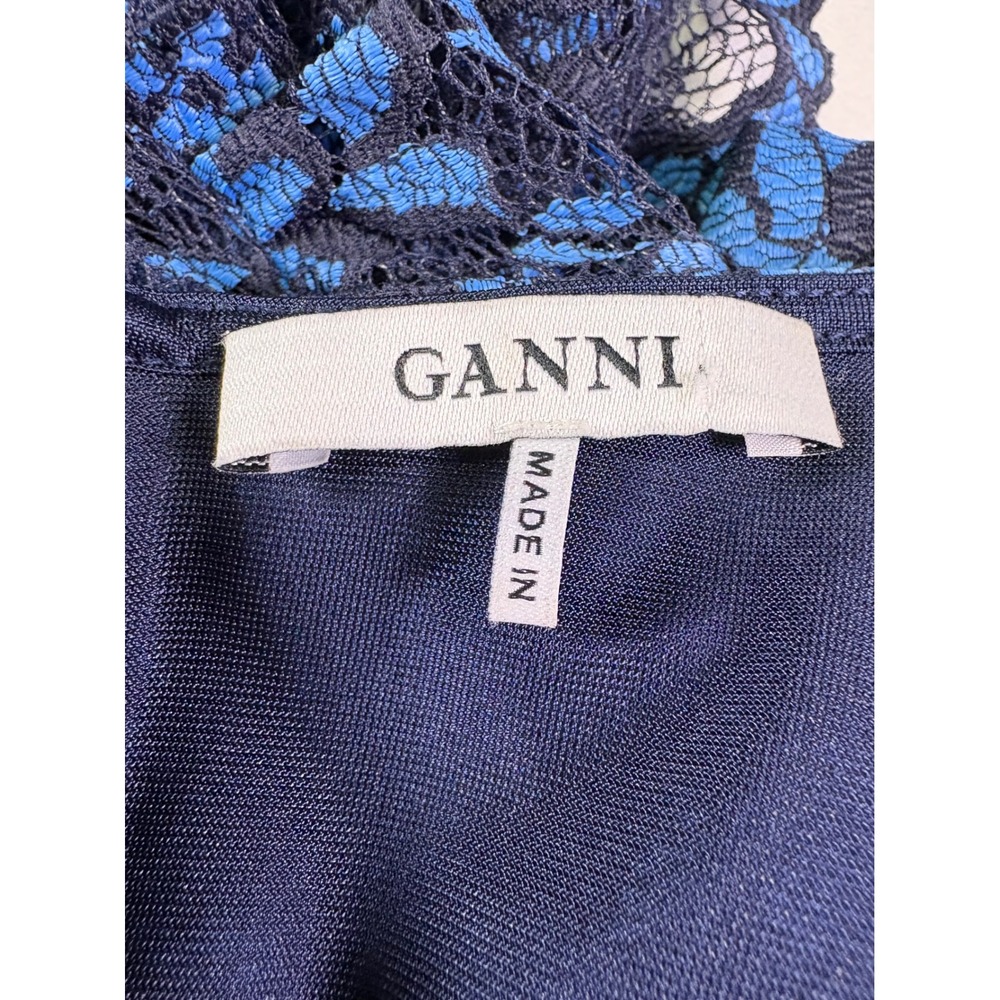 Ganni Flynn Lace Dress 40 US 8/10 Fluted Sleeve Shift Maximalist Party Retro - Picture 4 of 9
